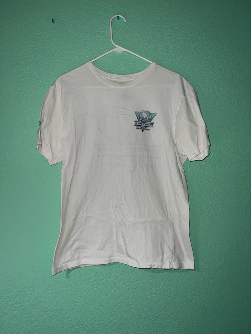 Vans White Short-Sleeve Graphic Tee with Teal Logo U.S Open of Surfing - Custom